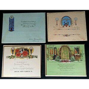 Mid Century Modern Christmas Greeting Card Set Of 4 VTG Holiday Ephemera 1950s
